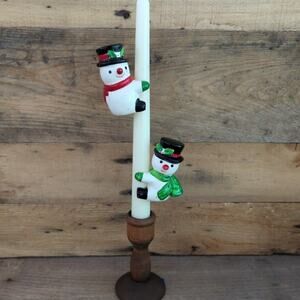 Vintage 1980s Set of 2 Ceramic Snowmen Candle Climbers Huggers by Concepts INTL